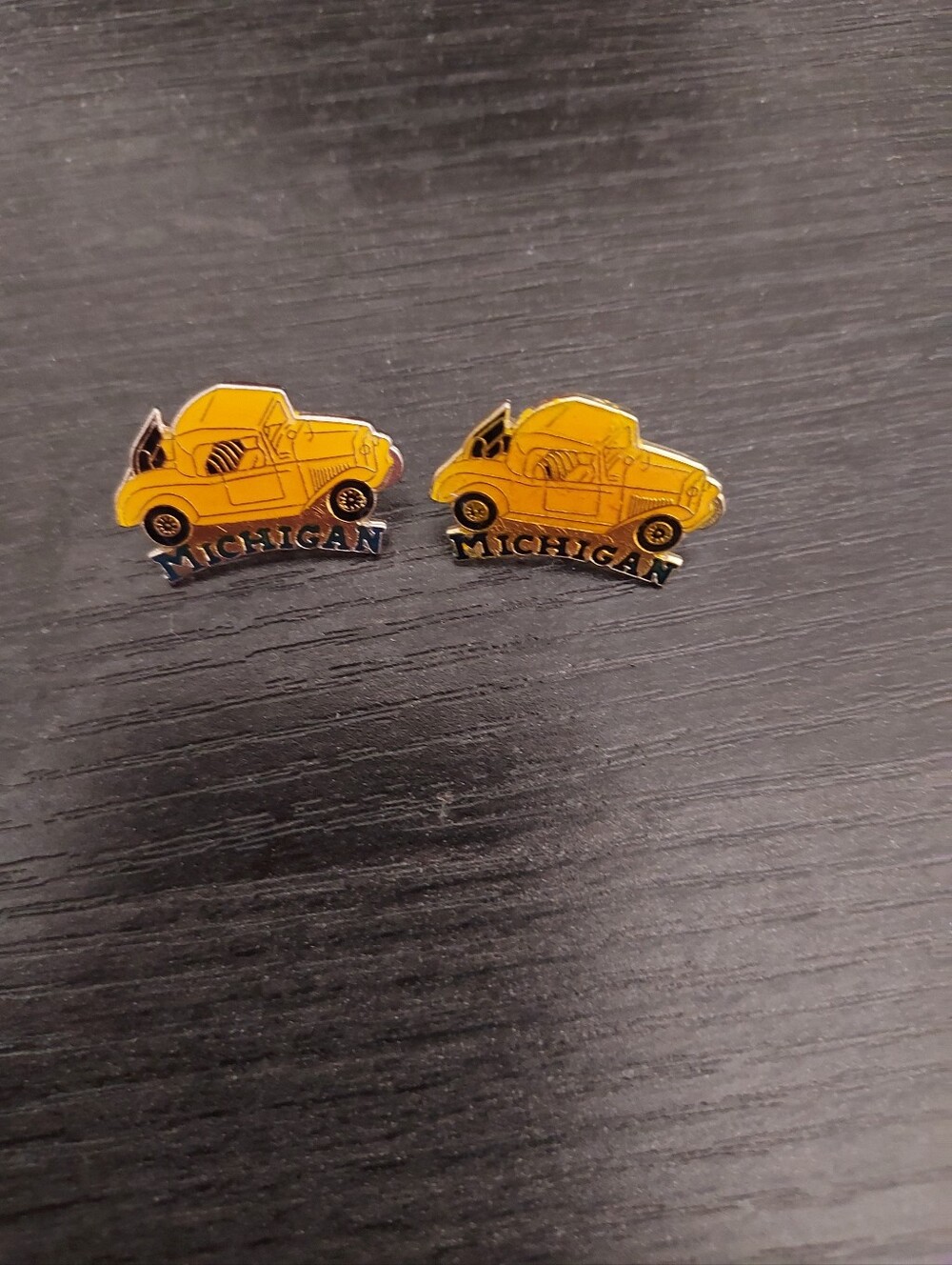 Yellow Enamel Car Brooch - Michigan Script Accent
